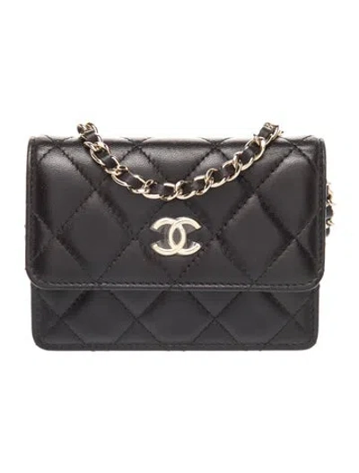 Pre-owned Chanel My  Lady Card Holder W/ Chain In Black