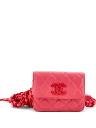 Pre-owned Chanel My Everything Flap Card Holder Quilted Caviar Belt Bag In Pink