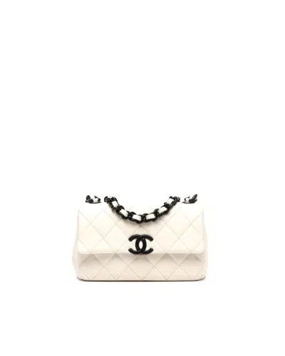 Pre-owned Chanel My Everything Small Caviar Flap Bag In White