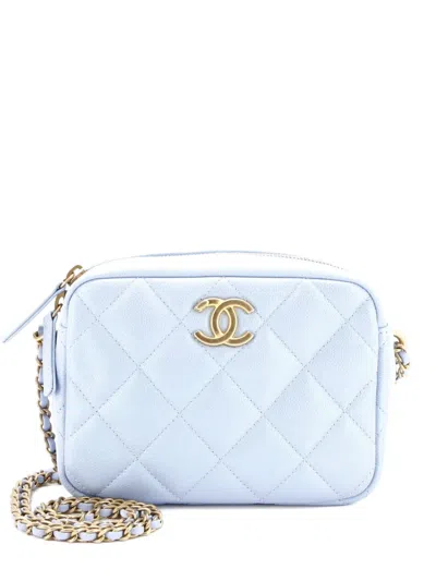 Pre-owned Chanel My Perfect Adjustable Chain Camera Bag Quilted Iridescent Caviar Small Crossbody Bag In Blue