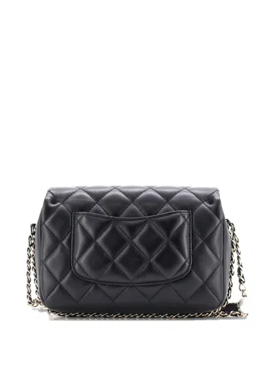 Pre-owned Chanel My Precious Pearls Chain Flap Bag Quilted Lambskin Medium Crossbody Bag In Black