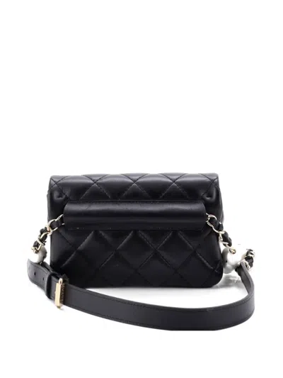Pre-owned Chanel My Precious Pearls Waist Bag Quilted Lambskin Mini Belt Bag In Black