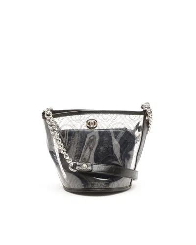 Pre-owned Chanel Naked Camellia Bucket Bag In Black