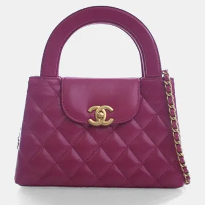 Pre-owned Chanel Nano Crinkled Calfskin Kelly Shopper In Purple