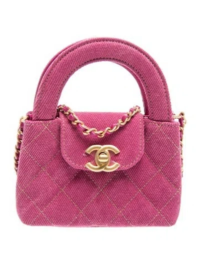 Pre-owned Chanel Nano Denim Kelly Shopper In Pink