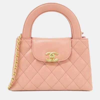 Pre-owned Chanel Nano Kelly Pink Shiny Aged Calfskin Leather Top Handle Bag
