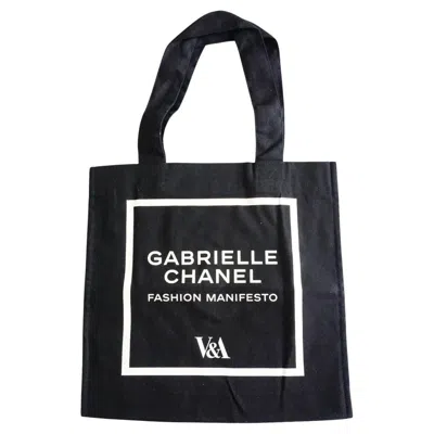Pre-owned Chanel Natural Black Logo Organic Cotton Canvas Square Tote Bag V&a Handmade New