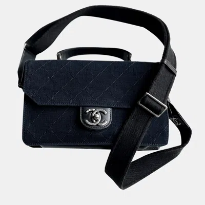 Pre-owned Chanel Navy And Black Canvas Salzburg Tote Bag