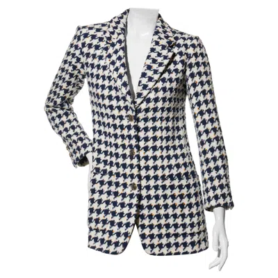 Pre-owned Chanel Navy & White Houndstooth Tweed Blazer Spring/summer 2018 Size Fr 34