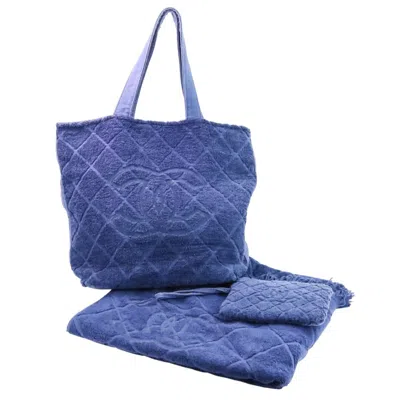 Pre-owned Chanel Navy Beach Bag Tote Bag () In Blue