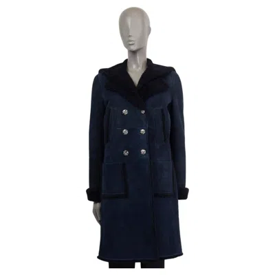 Pre-owned Chanel Navy Blue 2018 18a Hamburg Suede & Shearling Coat Jacket 38 S