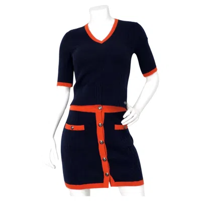 Pre-owned Chanel Navy Blue & Orange Cashmere Knit Mini Skirt
