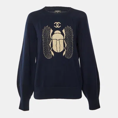Pre-owned Chanel Navy Blue Cashmere Knit Jumper L