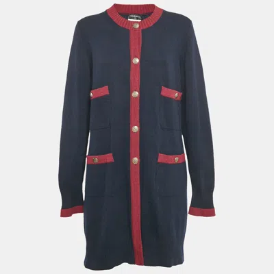 Pre-owned Chanel Navy Blue Cashmere Knit Long Cardigan Xl