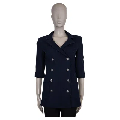 Pre-owned Chanel Navy Blue Cotton 13p Double Breasted Knit Jacket 38 S