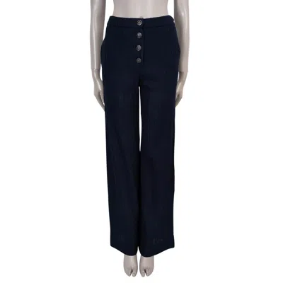 Pre-owned Chanel Navy Blue Cotton 13p Wide Knit Pants 38 S