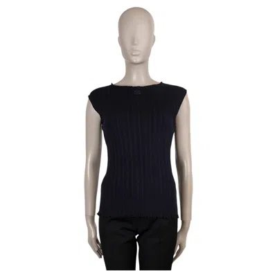 Pre-owned Chanel Navy Blue Cotton 14p Braide & Rib-knit Tank Top Shirt 40 M