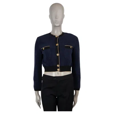 Pre-owned Chanel Navy Blue Cotton 19c La Pausa Terry Crop Cardigan Sweater 36 Xs
