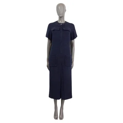 Pre-owned Chanel Navy Blue Cotton 2016 Wide Leg Drop Crotch Tweed Jumpsuit 36 Xs