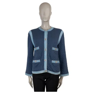 Pre-owned Chanel Navy Blue Cotton 20p Quilted Denim Jacket 40 M