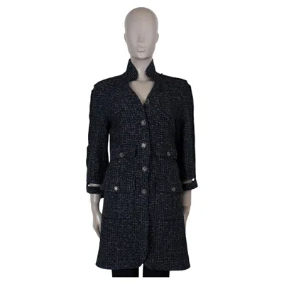 Pre-owned Chanel Navy Blue Cotton Blend 08p Deconstructed Cuff Tweed Coat Jacket S