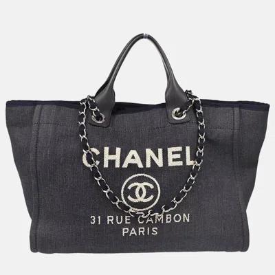 Pre-owned Chanel Navy Blue Denim Medium Deauville 2way Tote