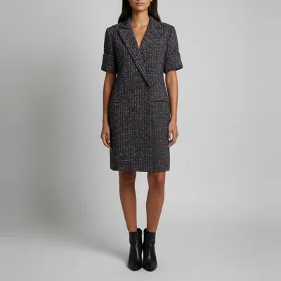 Pre-owned Chanel Navy Blue Double Breasted Tweed Short-sleeve Dress L