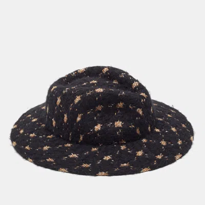 Pre-owned Chanel Navy Blue Fantasy Tweed Runway Boater Hat M