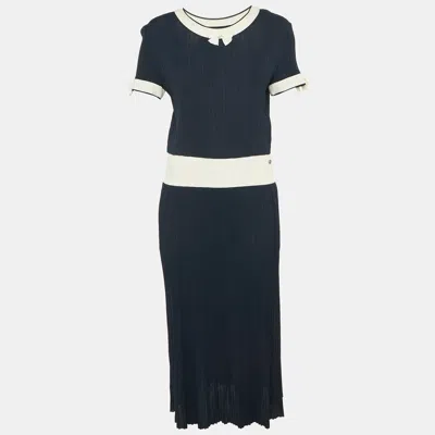 Pre-owned Chanel Navy Blue Knit Bow Detail Maxi Dress M