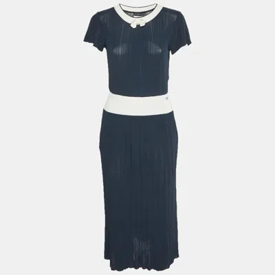 Pre-owned Chanel Navy Blue Knit Bow Detail Midi Dress S