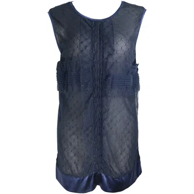 Pre-owned Chanel Navy Blue Lace And Silk Sleeveless Blouse Top