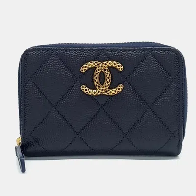 Pre-owned Chanel Navy Blue Leather Caviar Card Wallet