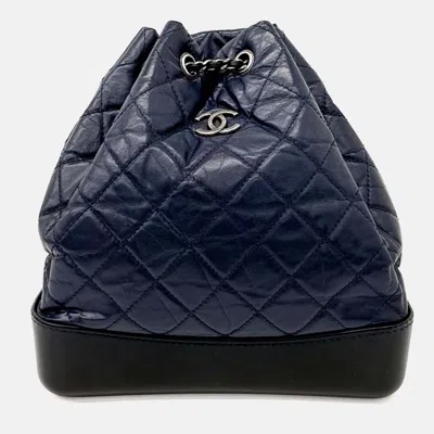 Pre-owned Chanel Navy Blue Leather Gabrielle Backpack Medium