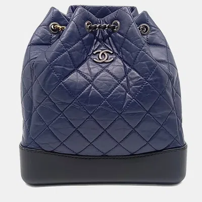 Pre-owned Chanel Navy Blue Leather Gabrielle Backpack Medium