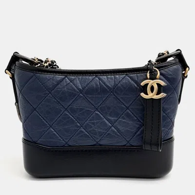 Pre-owned Chanel Navy Blue Leather Gabrielle Hobo Small Bag