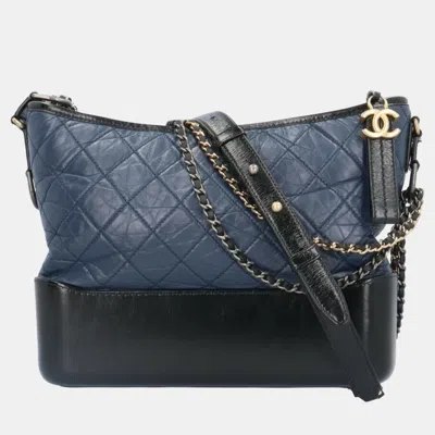 Pre-owned Chanel Navy Blue Leather Large Gabrielle Hobo Bag