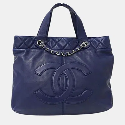 Pre-owned Chanel Navy Blue Leather Matelasse Handbag
