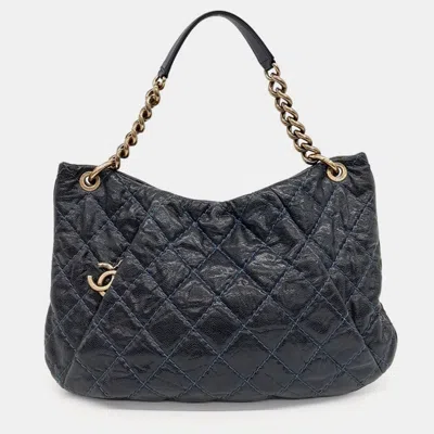 Pre-owned Chanel Navy Blue Caviar Leather Coco Pleats Hobo Bag