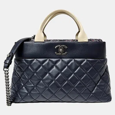 Pre-owned Chanel Navy Blue Leather Tote And Shoulder Bag