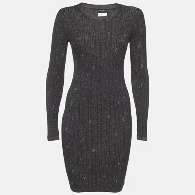 Pre-owned Chanel Navy Blue Lurex Rib Knit Short Dress S