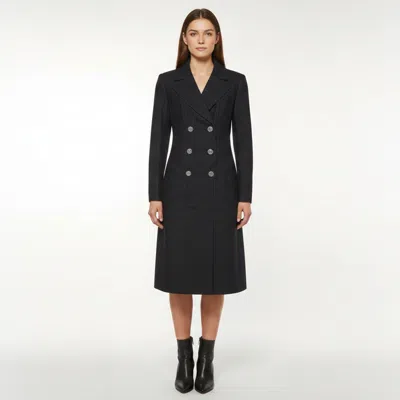 Pre-owned Chanel Navy Blue Metallic Wool Blend Double Breasted Dress M