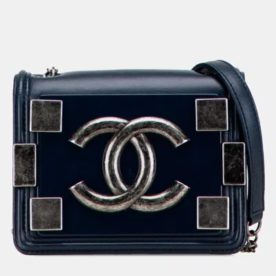Pre-owned Chanel Navy Blue Mini Acrylic And Calfskin Boy Brick Flap