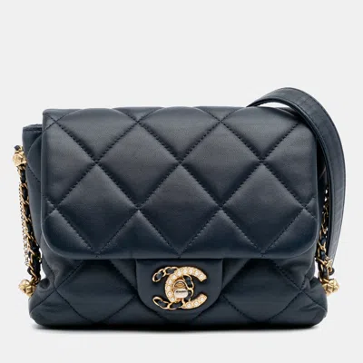 Pre-owned Chanel Navy Blue Mini Quilted Lambskin Crush On Chains Flap