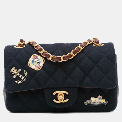 Pre-owned Chanel Navy Blue Mini Rectangular Classic Jersey Sailor Single Flap