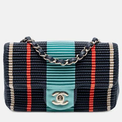 Pre-owned Chanel Navy Blue New Mini Coco Pleats Perforated Calfskin Single Flap