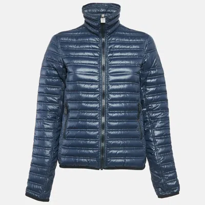 Pre-owned Chanel Navy Blue Nylon Zip-up Quilted Jacket M