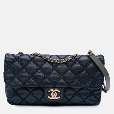 Pre-owned Chanel Navy Blue Paris Dallas Quilted Calfskin Chic Stitch Flap