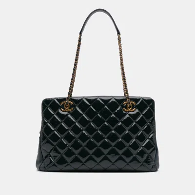 Pre-owned Chanel Navy Blue Paris Salzburg Patent And Goatskin Cc Eyelet Tote