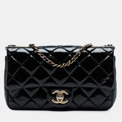Pre-owned Chanel Navy Blue Paris-salzburg Small Patent And Goatskin Cc Eyelet Flap