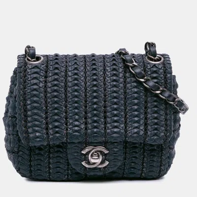 Pre-owned Chanel Navy Blue Paris Seoul Mini Crochet Lambskin Single Flap
